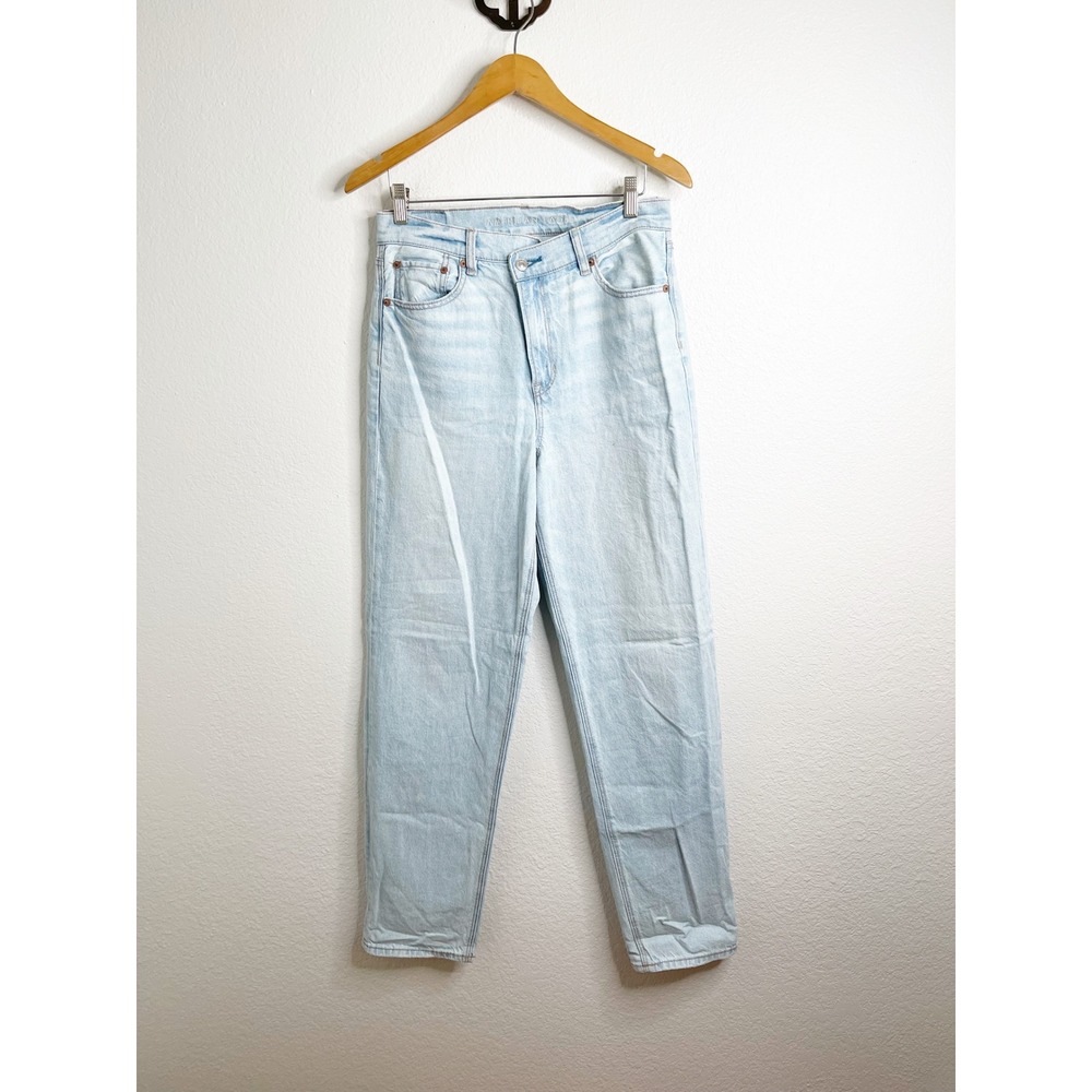American Eagle Highest Rise Baggy Straight Crossover Jeans‎ Light Wash 8 Long